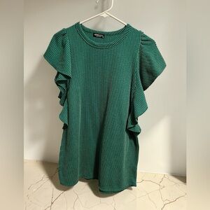HEIMISH USA Teal Ribbed Knit Top with Ruffle Sleeves NWOT Size Womens Small
